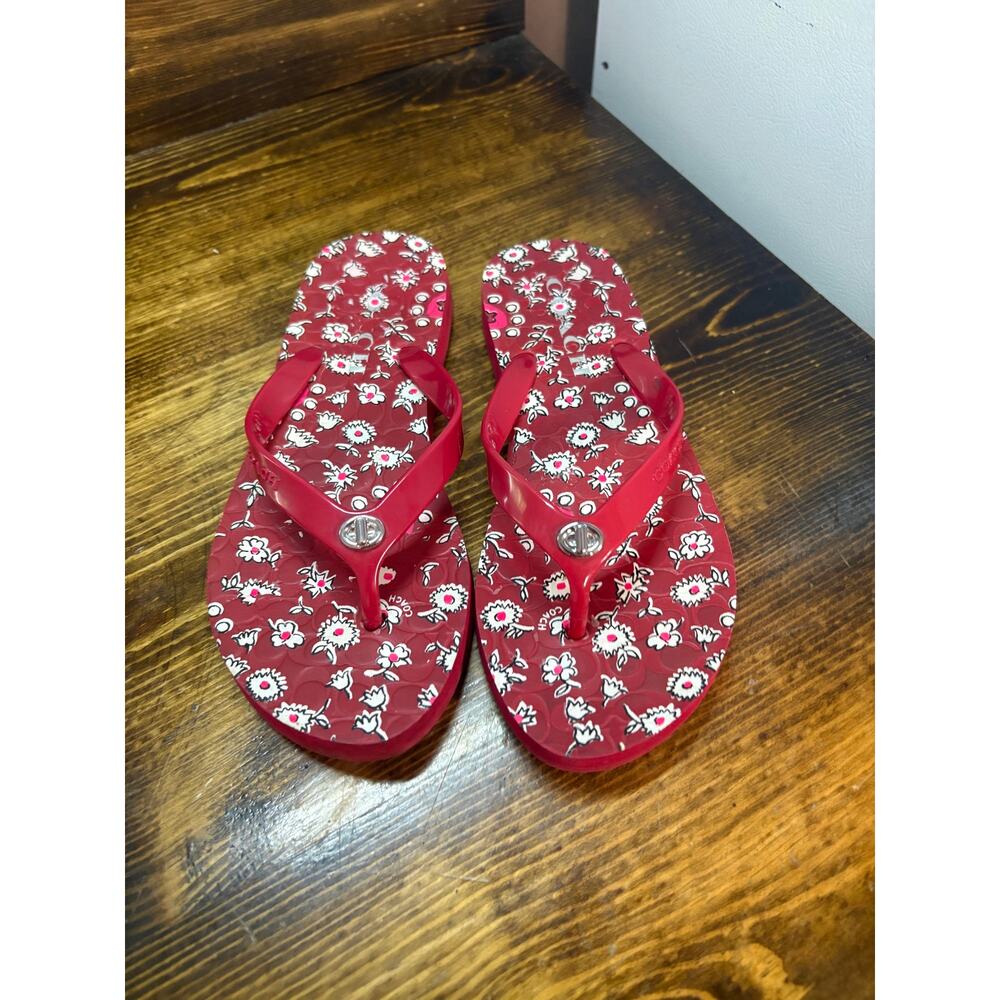 Coach Red Floral Flip Flops Size‎ 6